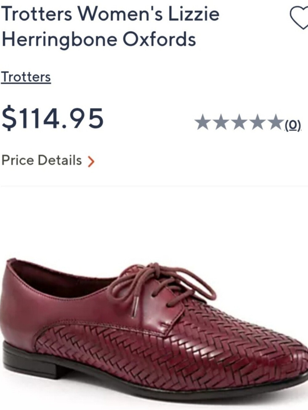 Trotters Lizzie Herringbone Woven Leather Oxford Burgundy Women's Shoes US 9-9.5